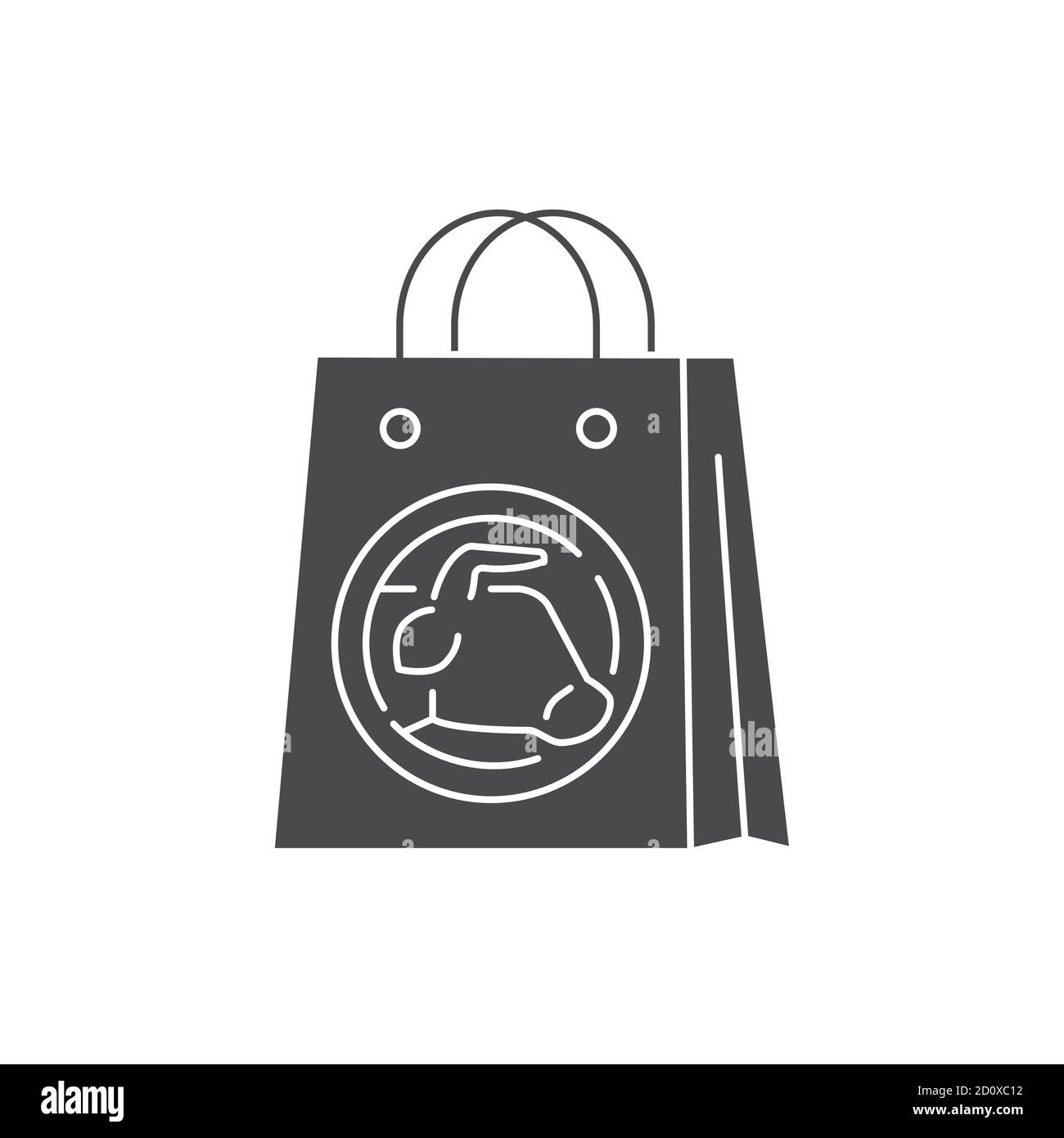 Purchase of artificial meat black glyph icon. Buying a cultured meat. Paper bag. Can be done in the supermarket. Pictogram for web page, mobile app Stock Vector