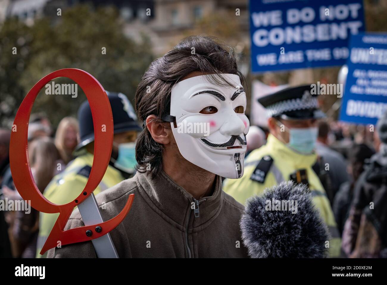 Thousands of maskless demonstrators ignore social distancing for ‘We Do Not Consent’ anti-lockdown protest and rally in Trafalgar Square, London, UK. Stock Photo