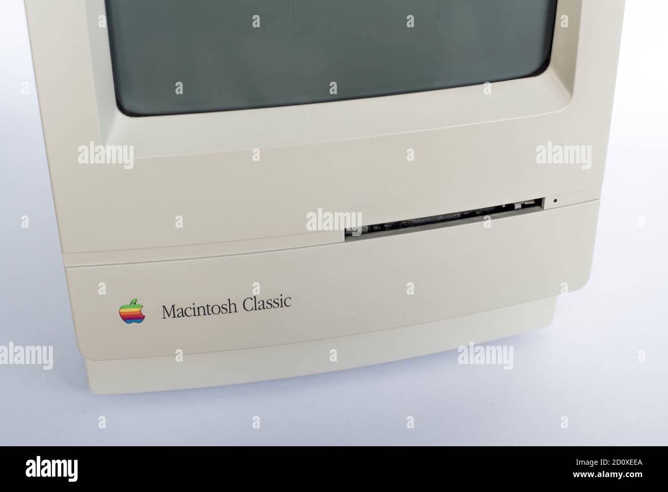 An old retro Apple Macintosh Classic from 1990s with a floppy disc drive, Denmark, September 28, 2020 Stock Photo
