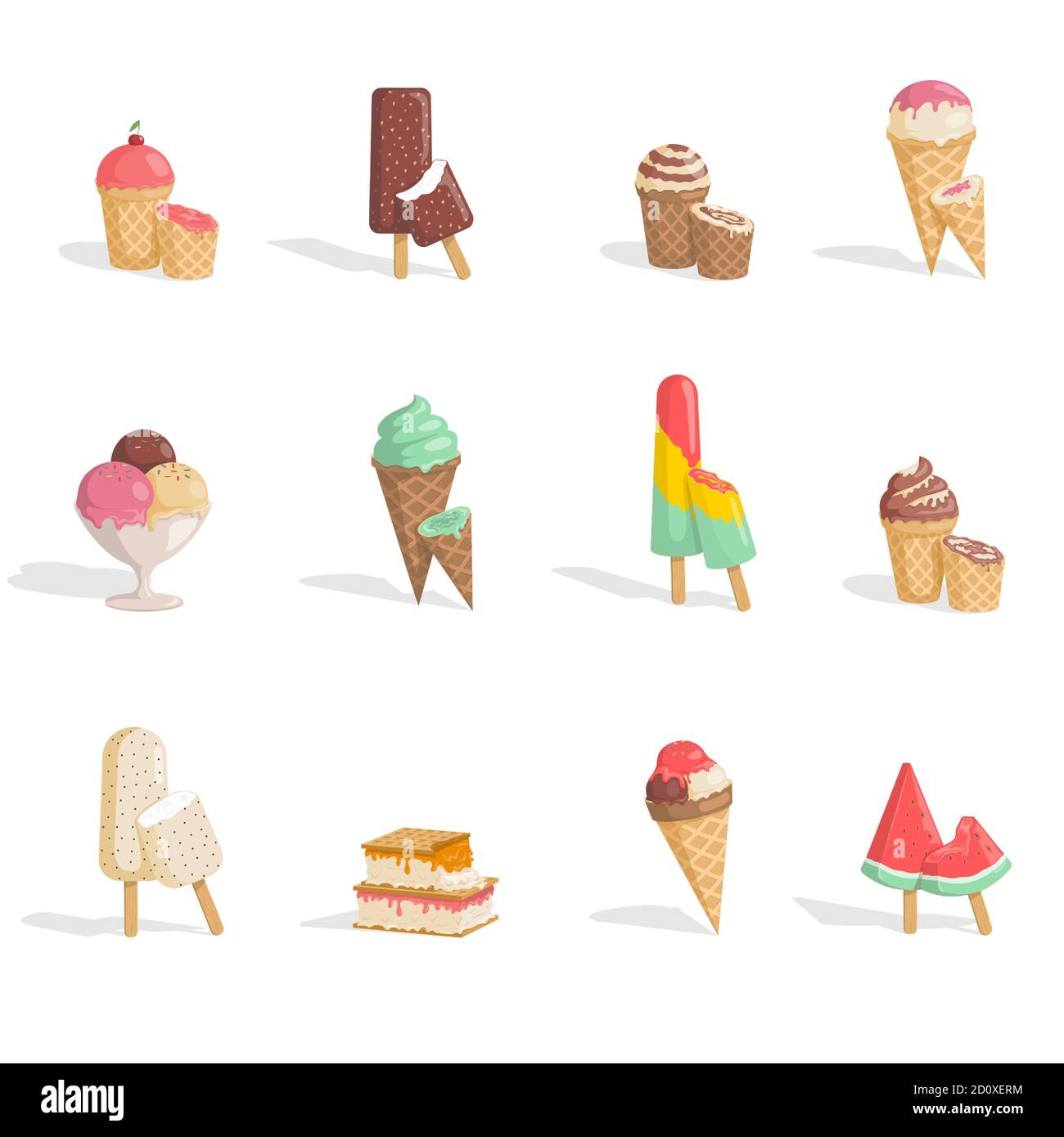 Set of tasty and delicious ice creams vector flat illustration isolated ...