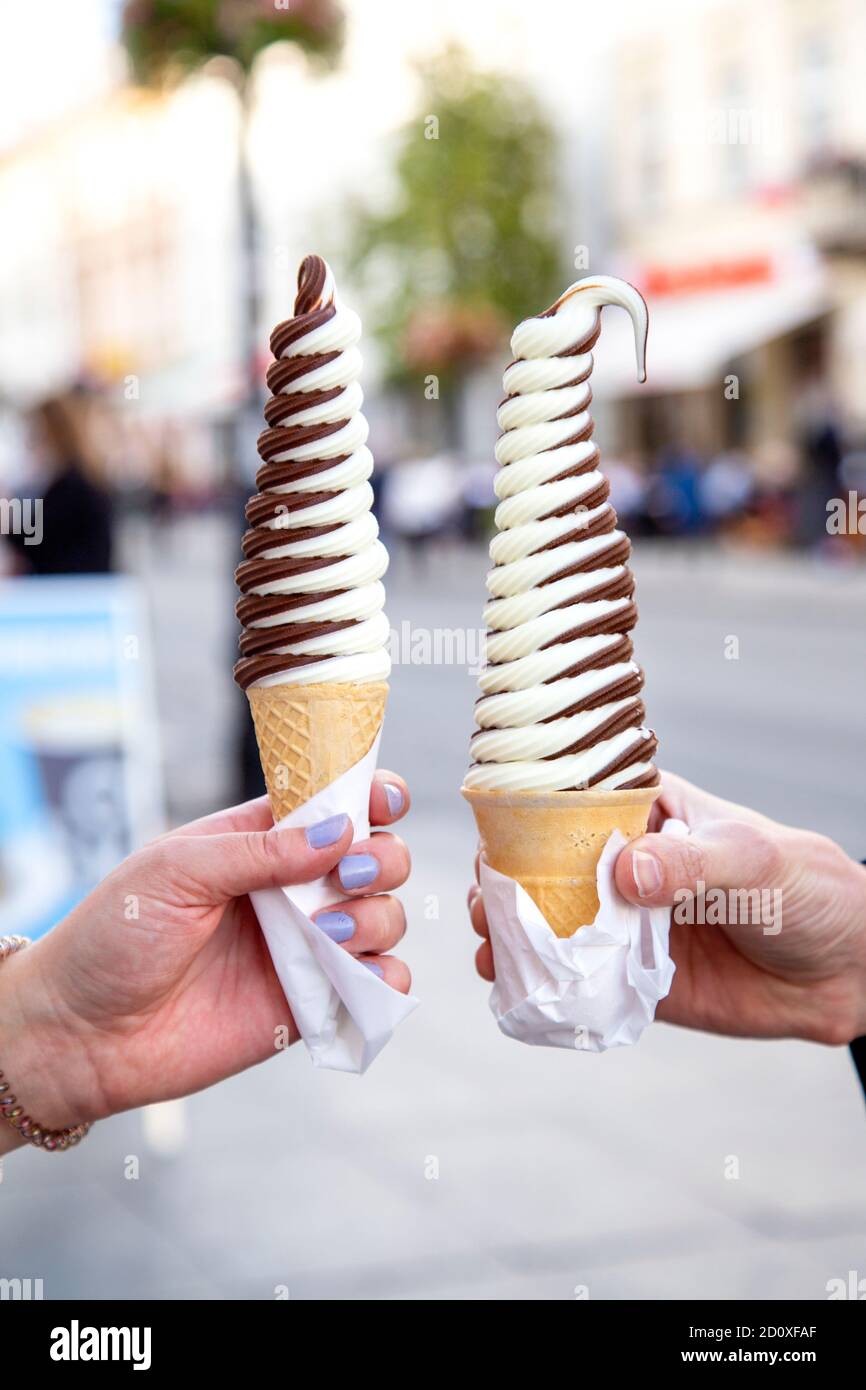 Polish style soft serve ice cream lody świderki in Nowy Swiat, Warsaw, Poland Stock Photo