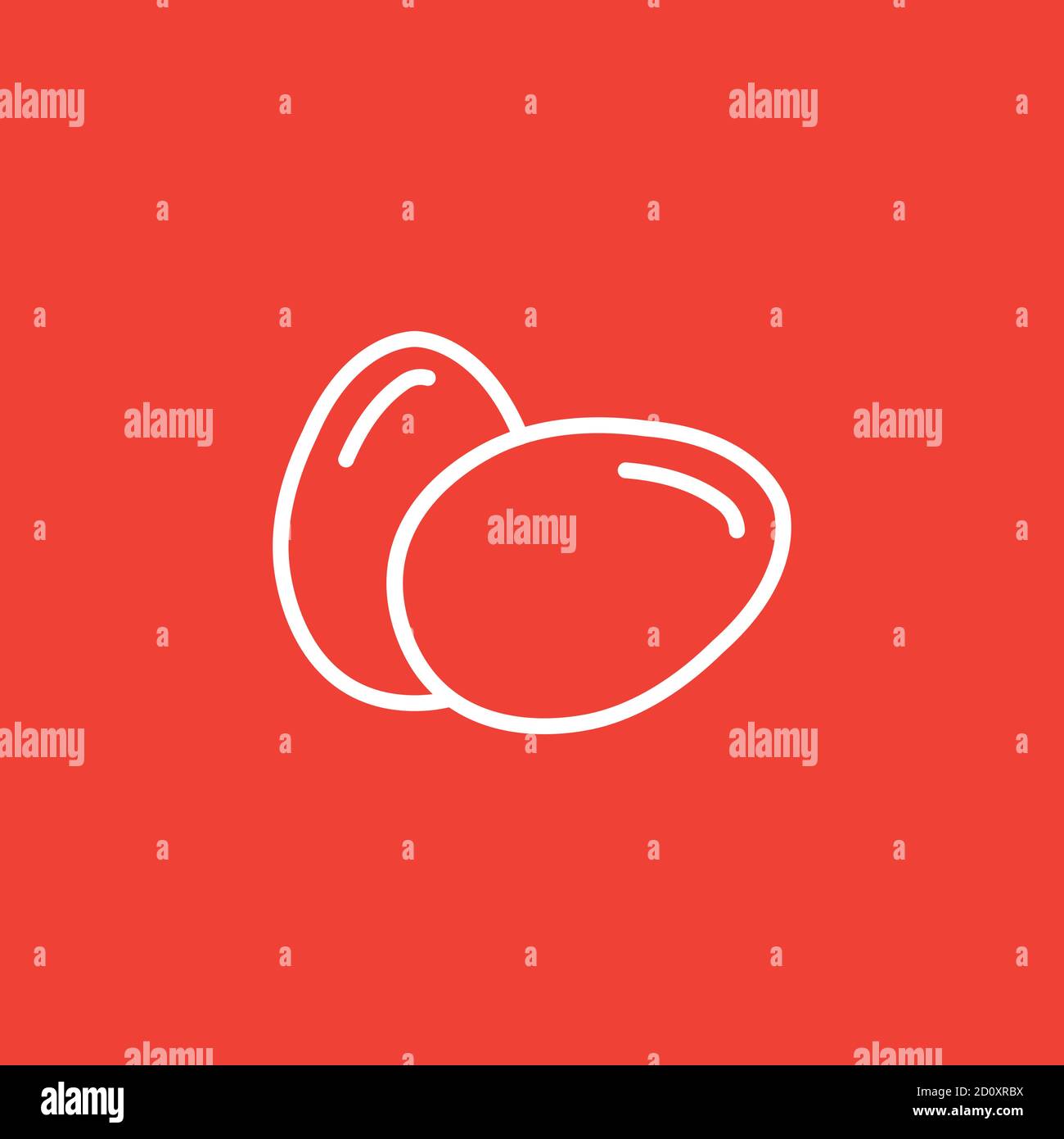 Egg Line Icon On Red Background. Red Flat Style Vector Illustration. Stock Vector
