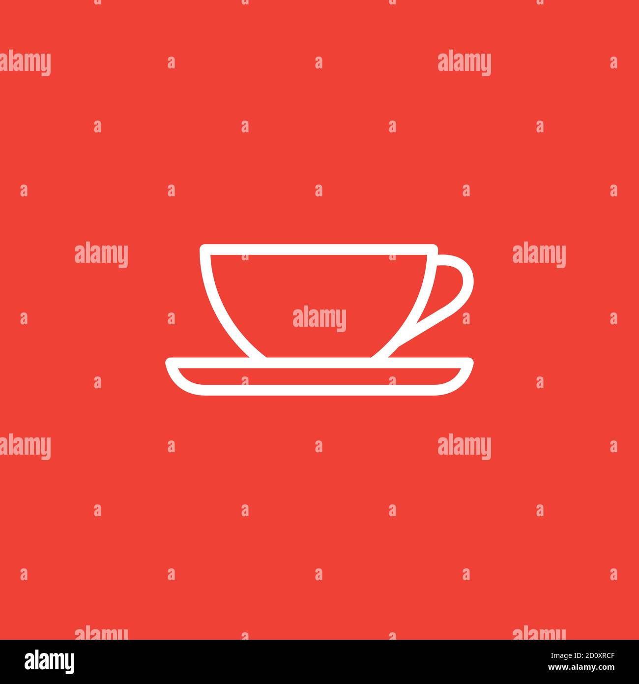 Empty Coffee Cup Line Icon On Red Background. Red Flat Style Vector Illustration. Stock Vector