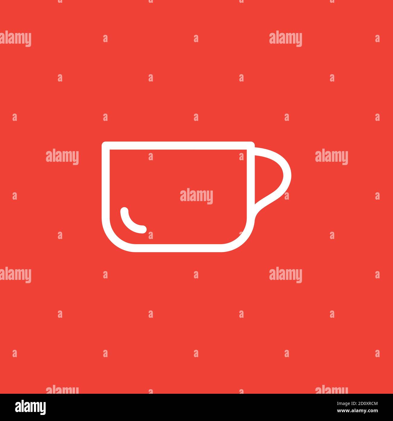 Empty Coffee Cup Line Icon On Red Background. Red Flat Style Vector Illustration. Stock Vector