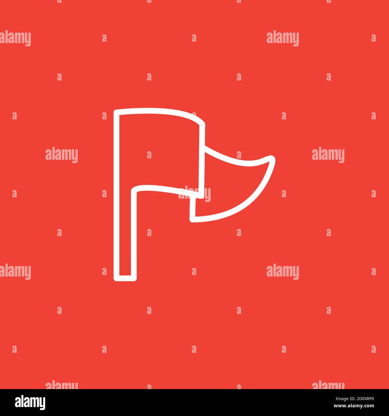Flag Line Icon On Red Background. Red Flat Style Vector Illustration. Stock Vector