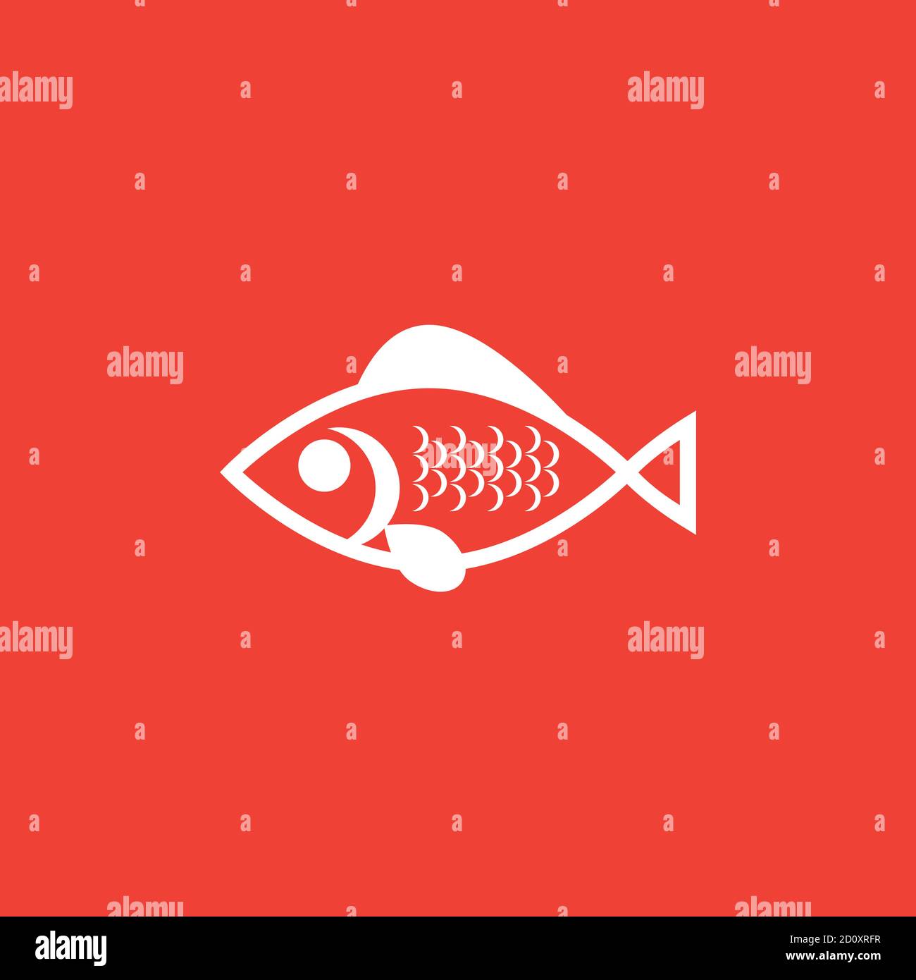 Fish Icon On Red Background. Red Flat Style Vector Illustration. Stock Vector