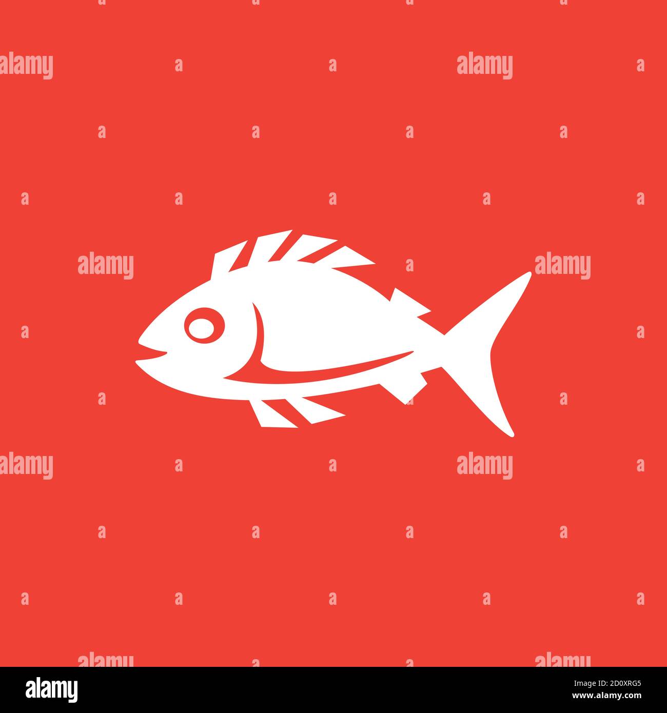 Fish Icon On Red Background. Red Flat Style Vector Illustration. Stock Vector