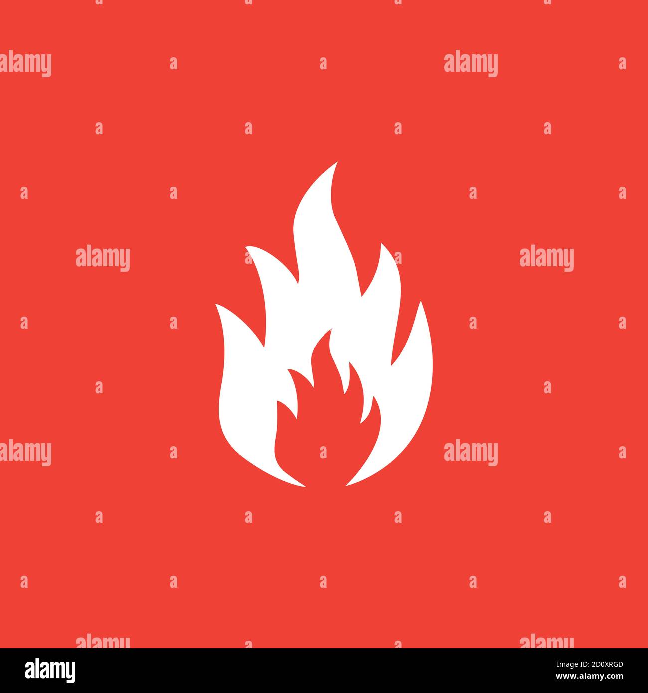 Fire Icon On Red Background. Red Flat Style Vector Illustration. Stock Vector