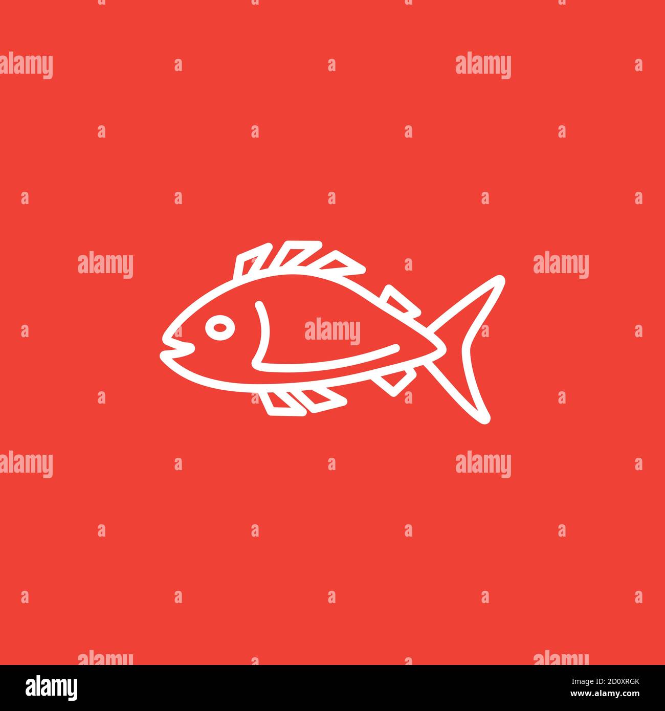 Fish Line Icon On Red Background. Red Flat Style Vector Illustration. Stock Vector