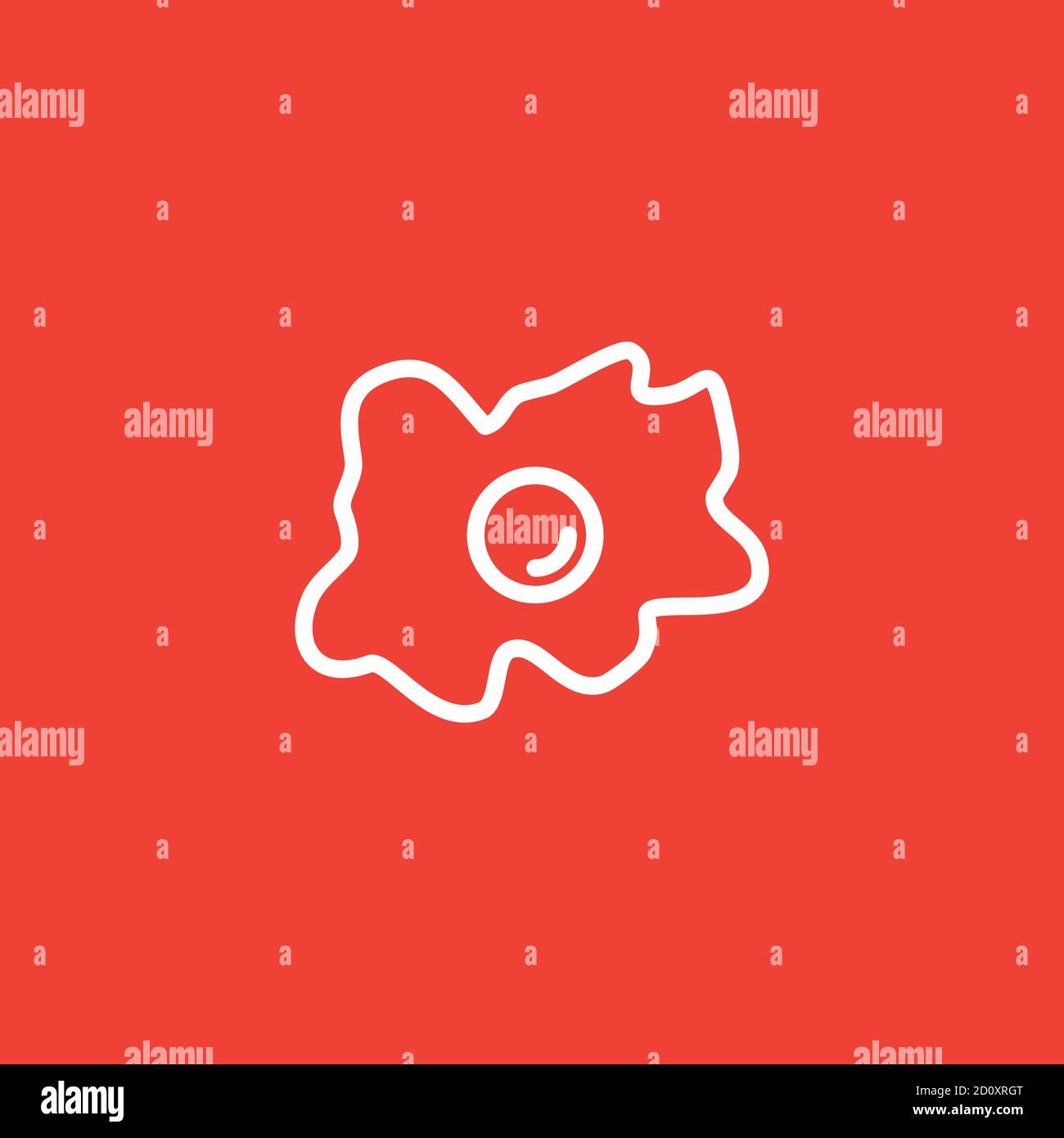 Fried Egg Line Icon On Red Background. Red Flat Style Vector Illustration. Stock Vector