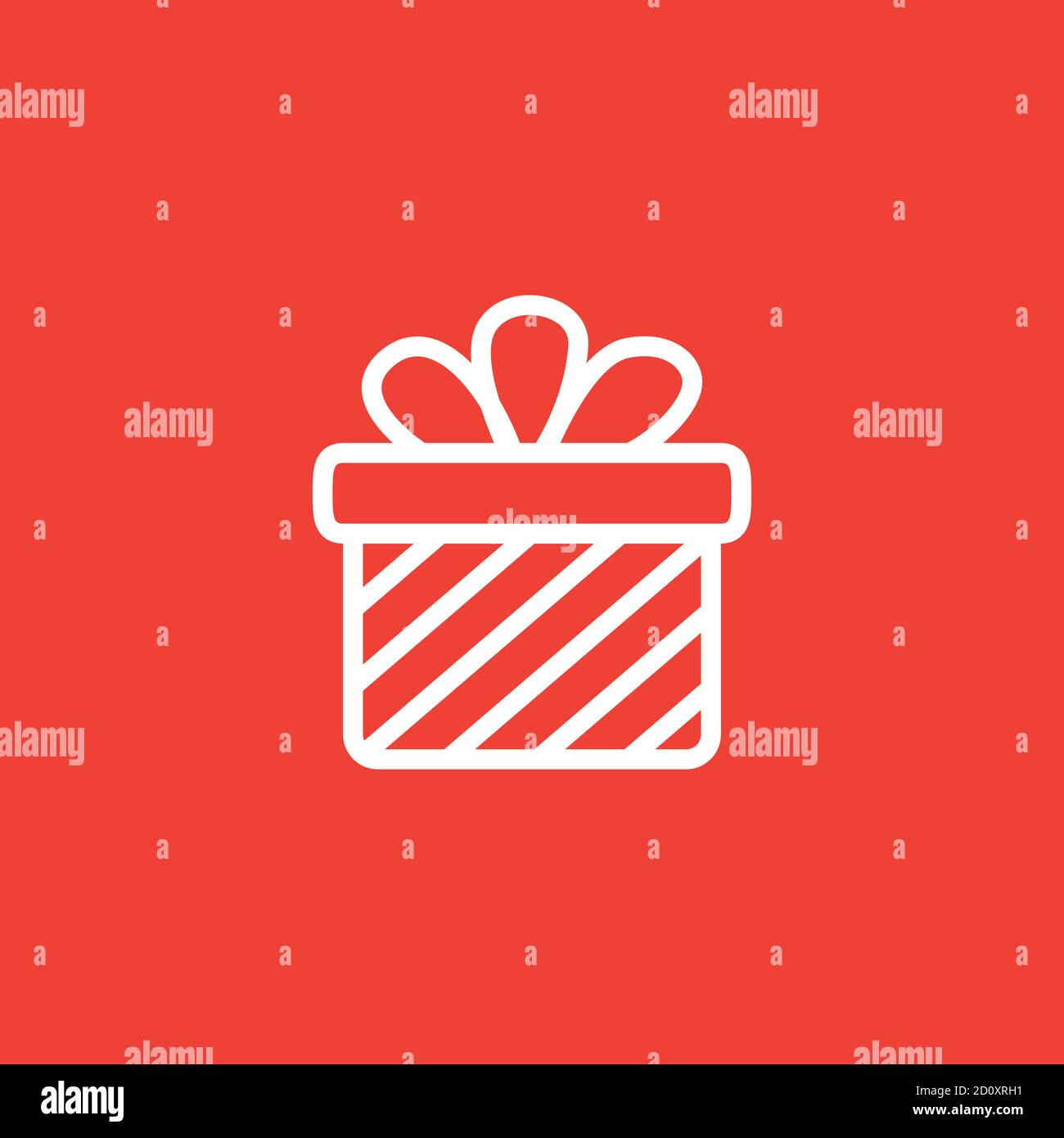Gift Box Line Icon On Red Background. Red Flat Style Vector Illustration. Stock Vector