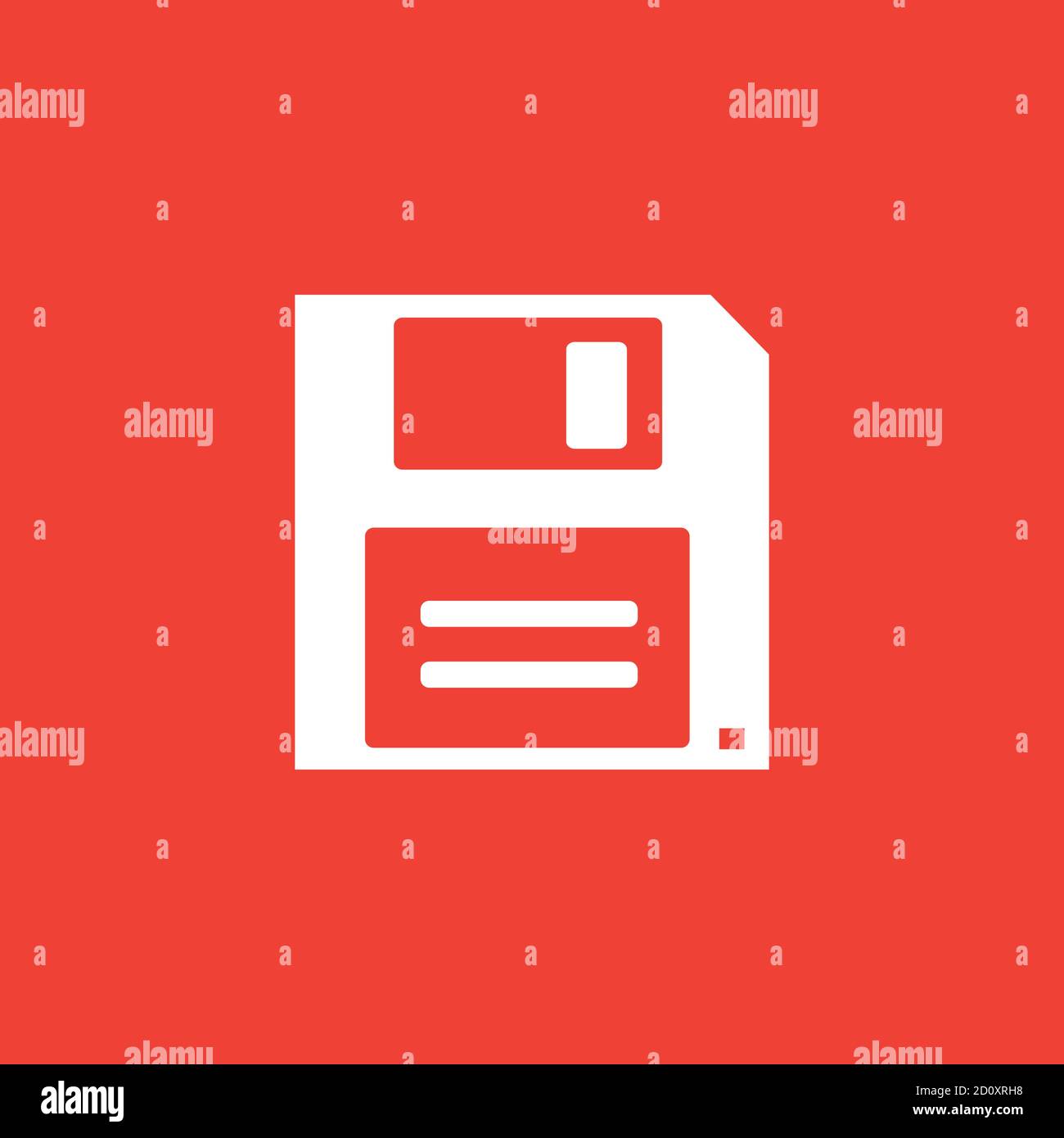 Floppy Disc Icon On Red Background. Red Flat Style Vector Illustration
