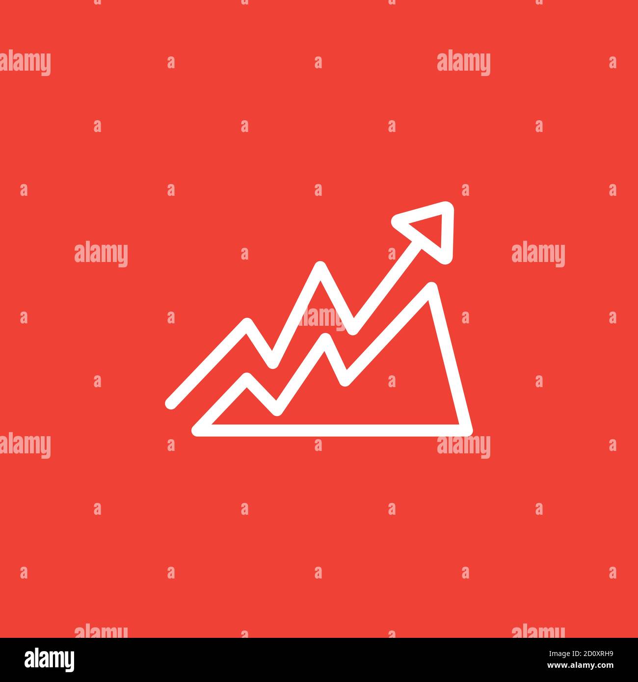 Growing Graph Line Icon On Red Background. Red Flat Style Vector ...