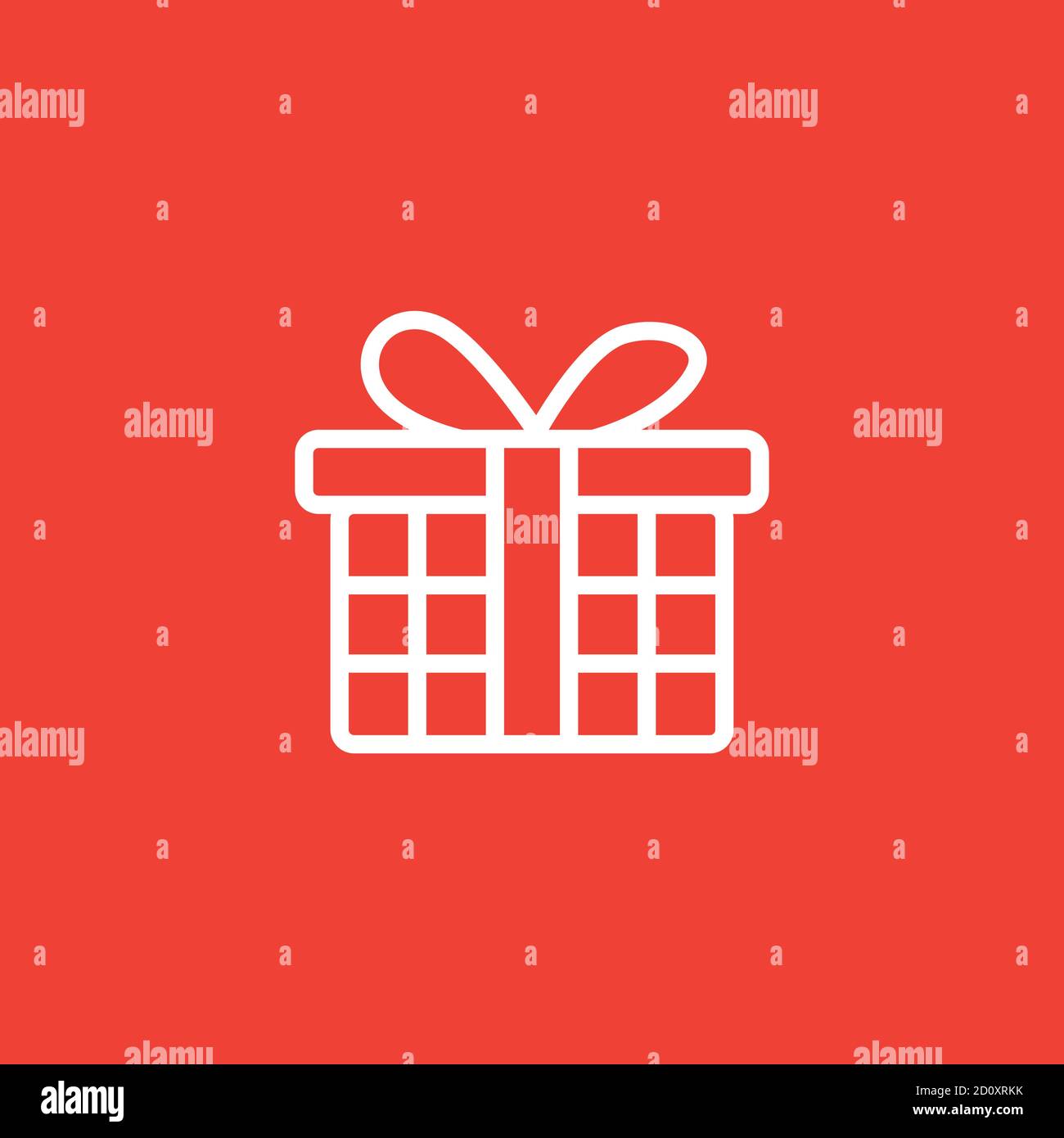 Gift Box Line Icon On Red Background. Red Flat Style Vector Illustration. Stock Vector