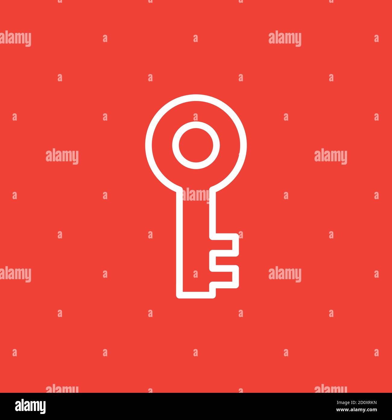Key Line Icon On Red Background. Red Flat Style Vector Illustration. Stock Vector