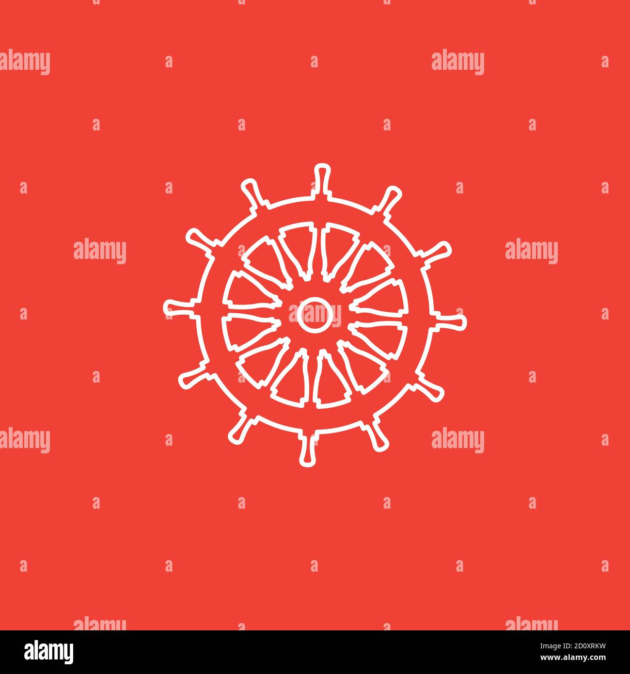 Helm Line Icon On Red Background. Red Flat Style Vector Illustration. Stock Vector
