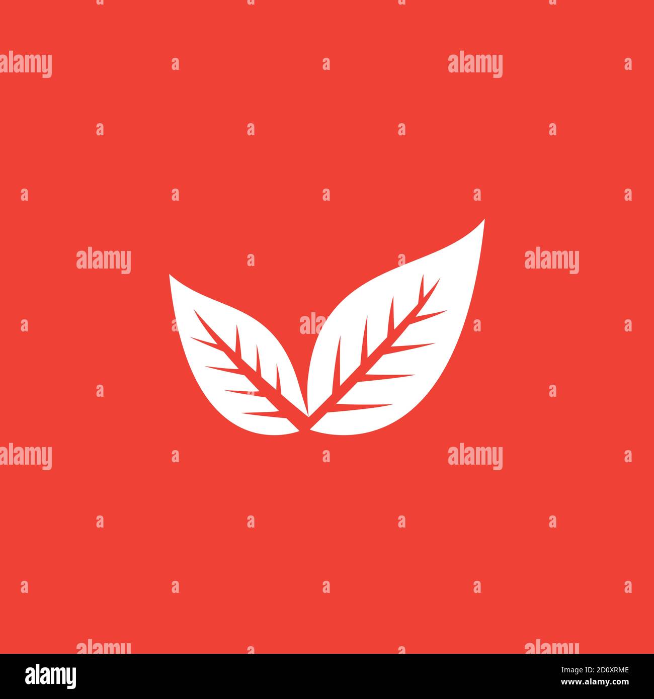 Leaf Icon On Red Background. Red Flat Style Vector Illustration. Stock Vector