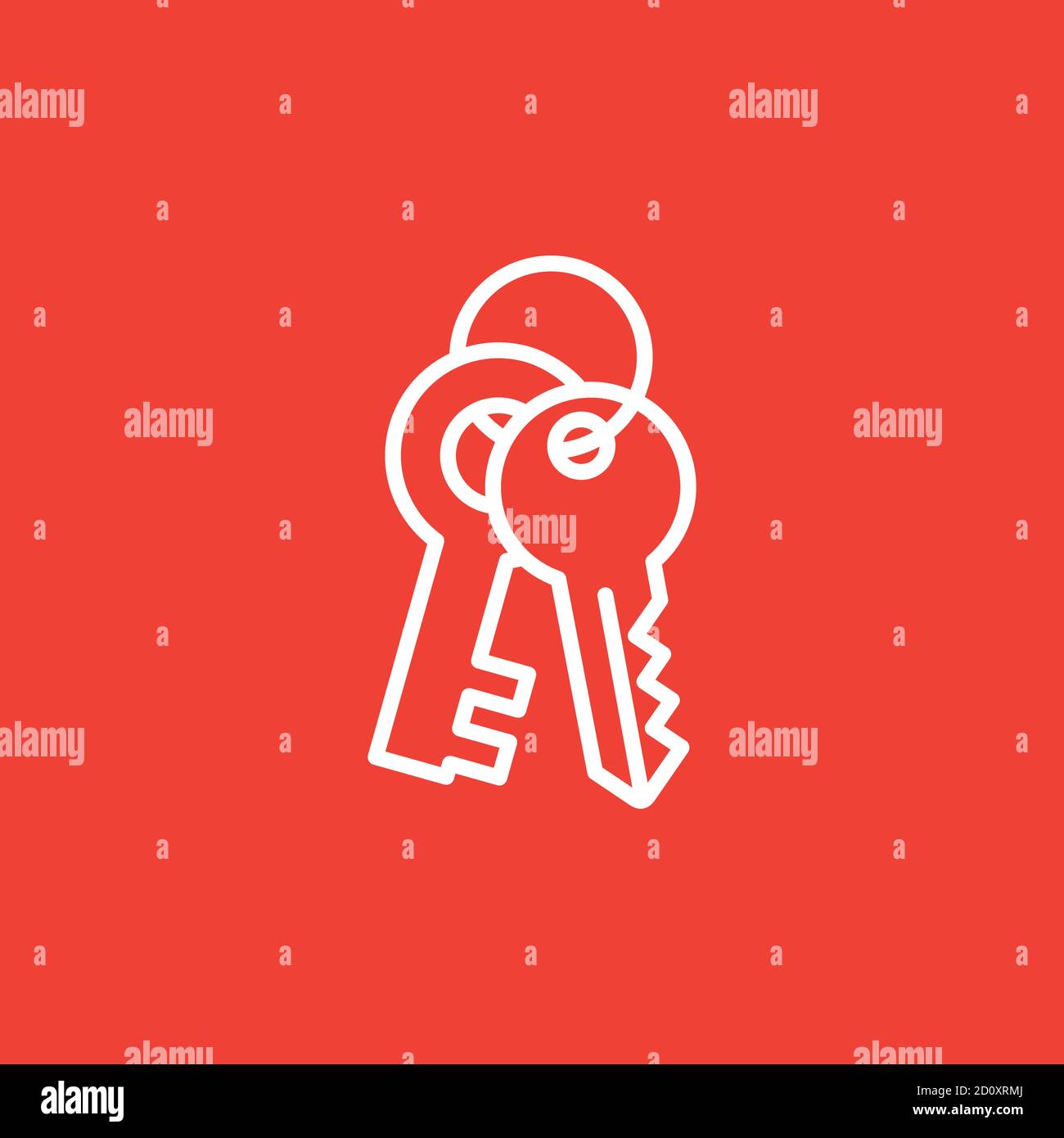 Key Line Icon On Red Background. Red Flat Style Vector Illustration. Stock Vector