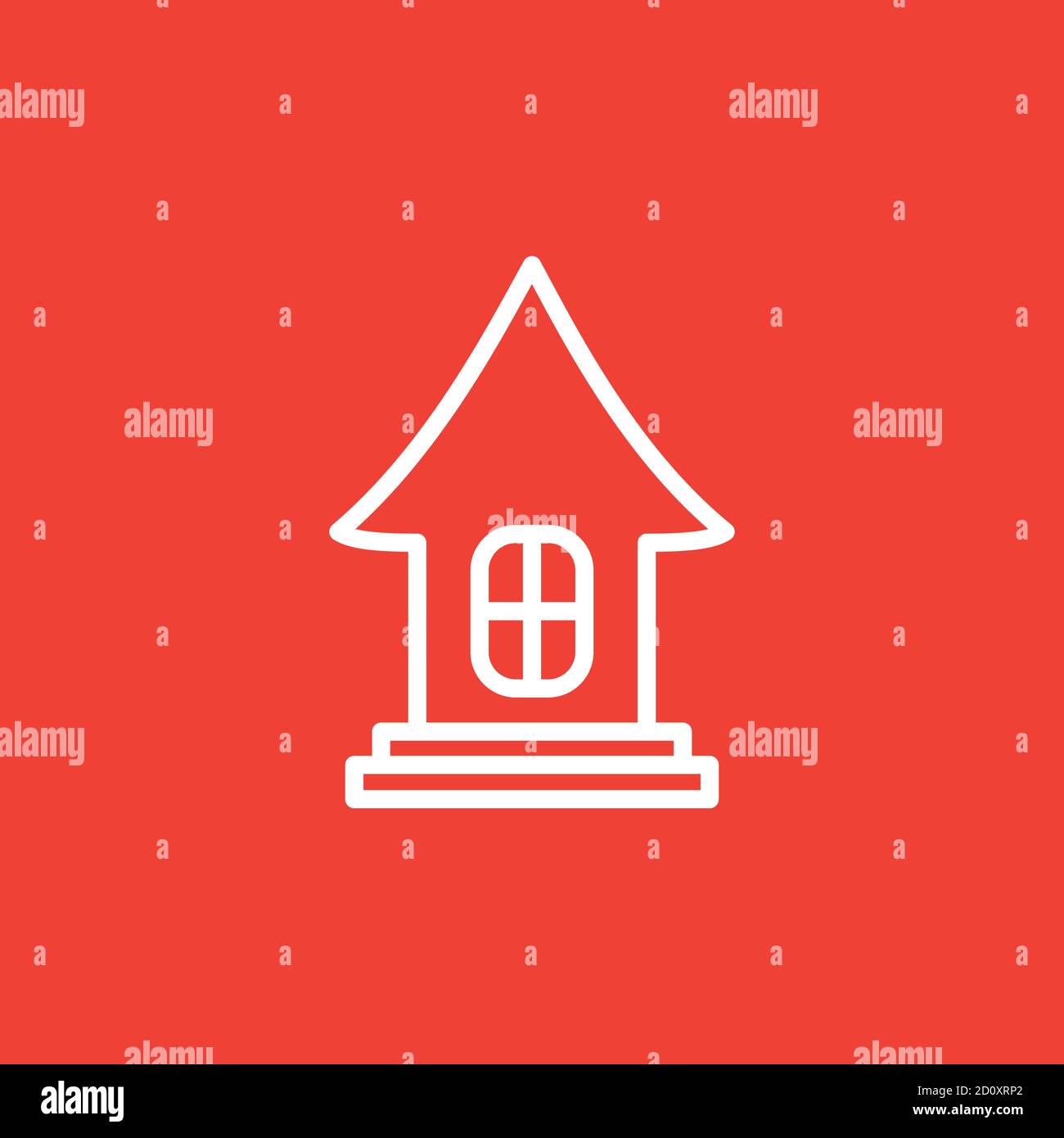 Home Line Icon On Red Background. Red Flat Style Vector Illustration. Stock Vector