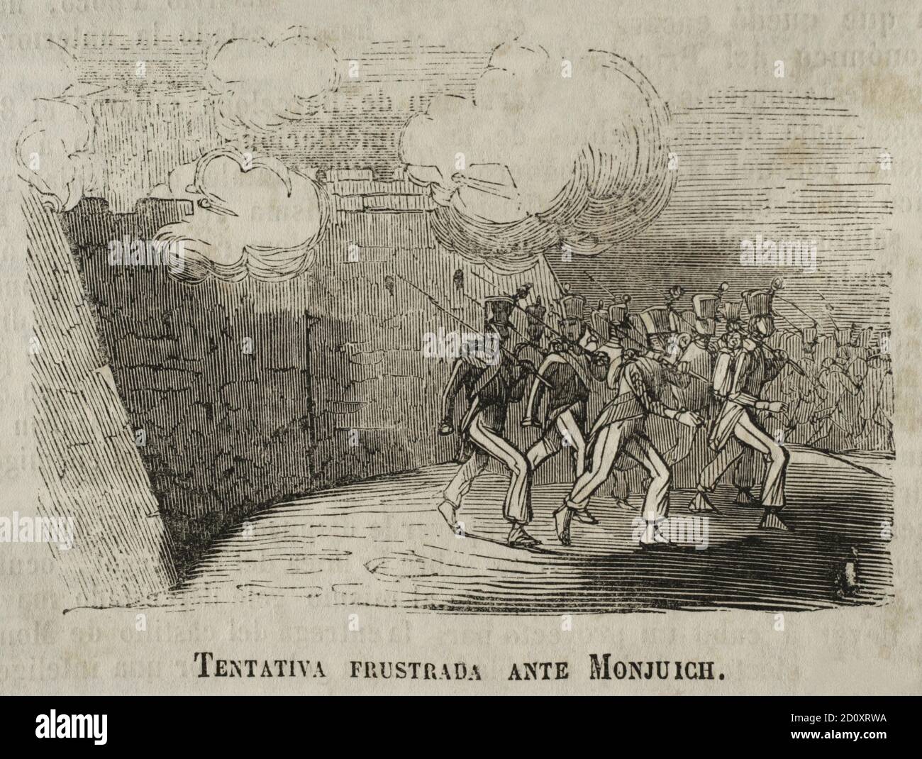 Guerra de la Independencia (1804-1814). En 1811 el Marqués de Campoverde quiso asaltar el Castillo de Montjuich, contando con algunos de sus habitantes y la complicidad de algunos oficiales franceses. La intentona debía producirse el 19 de marzo de 1811. Las tropas del general Campoverde se concentraron el día convenido en las faldas del castillo, esperando a que el plan previsto para el asalto se cumpliera. El general Maurice Mathieu, autoridad francesa de Barcelona, estaba al corriente de toda la conspiración por lo que tenía preparada una defensa ante el ataque, neutralizando el mismo. Tent Stock Photo