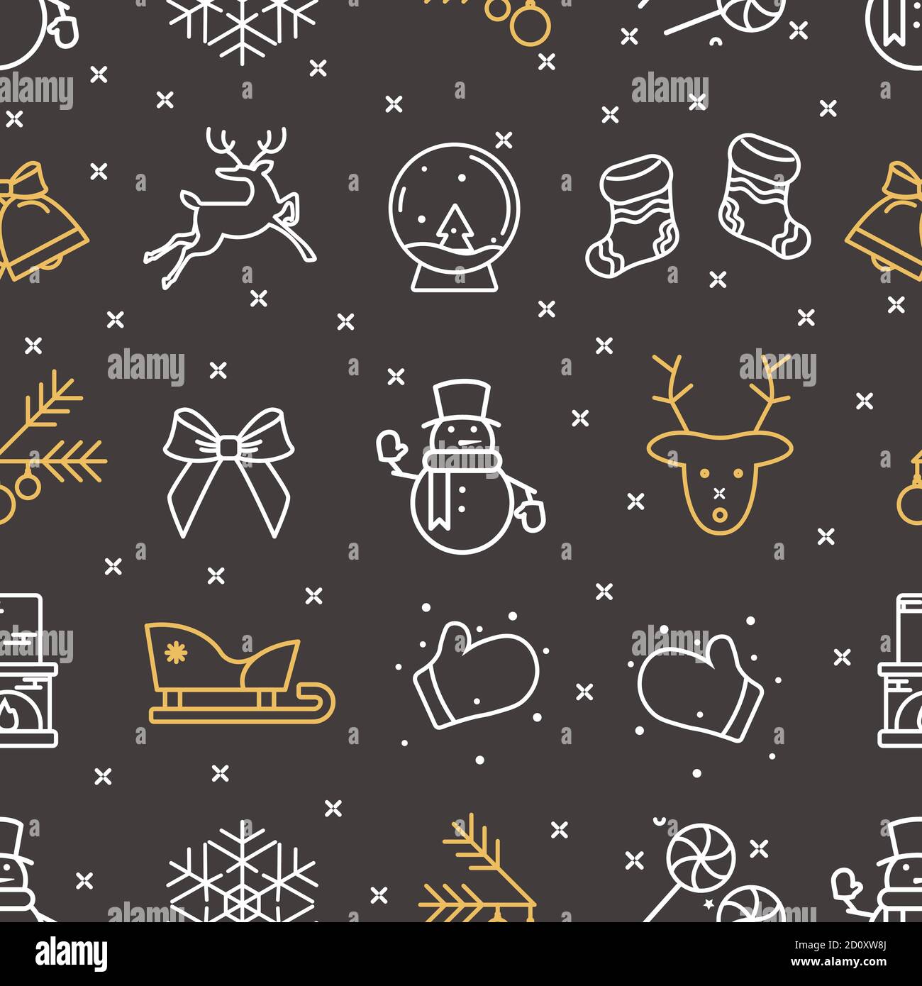 Black seamless pattern from new year icons Stock Vector