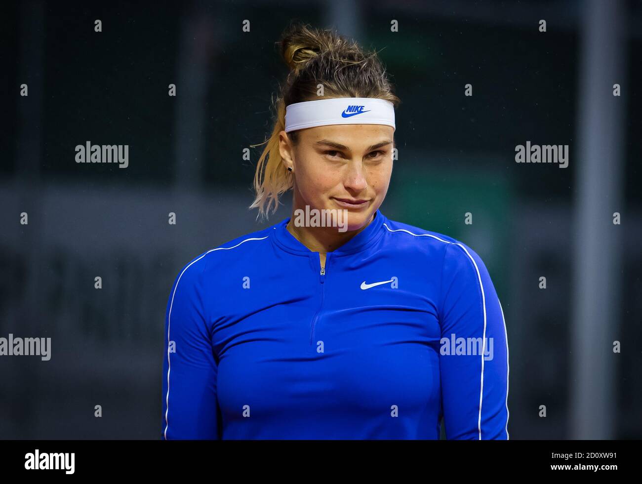 Aryna Sabalenka of Belarus playing doubles at the Roland Garros 2020, Grand Slam tennis tournament, on October 3, 2020 at Roland Garros stadium in Par Stock Photo