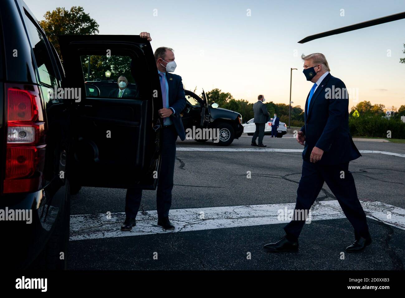 Bethesda, United States Of America. 02nd Oct, 2020. President Donald J. Trump disembarks Marine One upon arrival to Walter Reed National Military Medical Center Friday, Oct. 2, 2020, in Bethesda, Md. People: President Donald Trump Credit: Storms Media Group/Alamy Live News Stock Photo