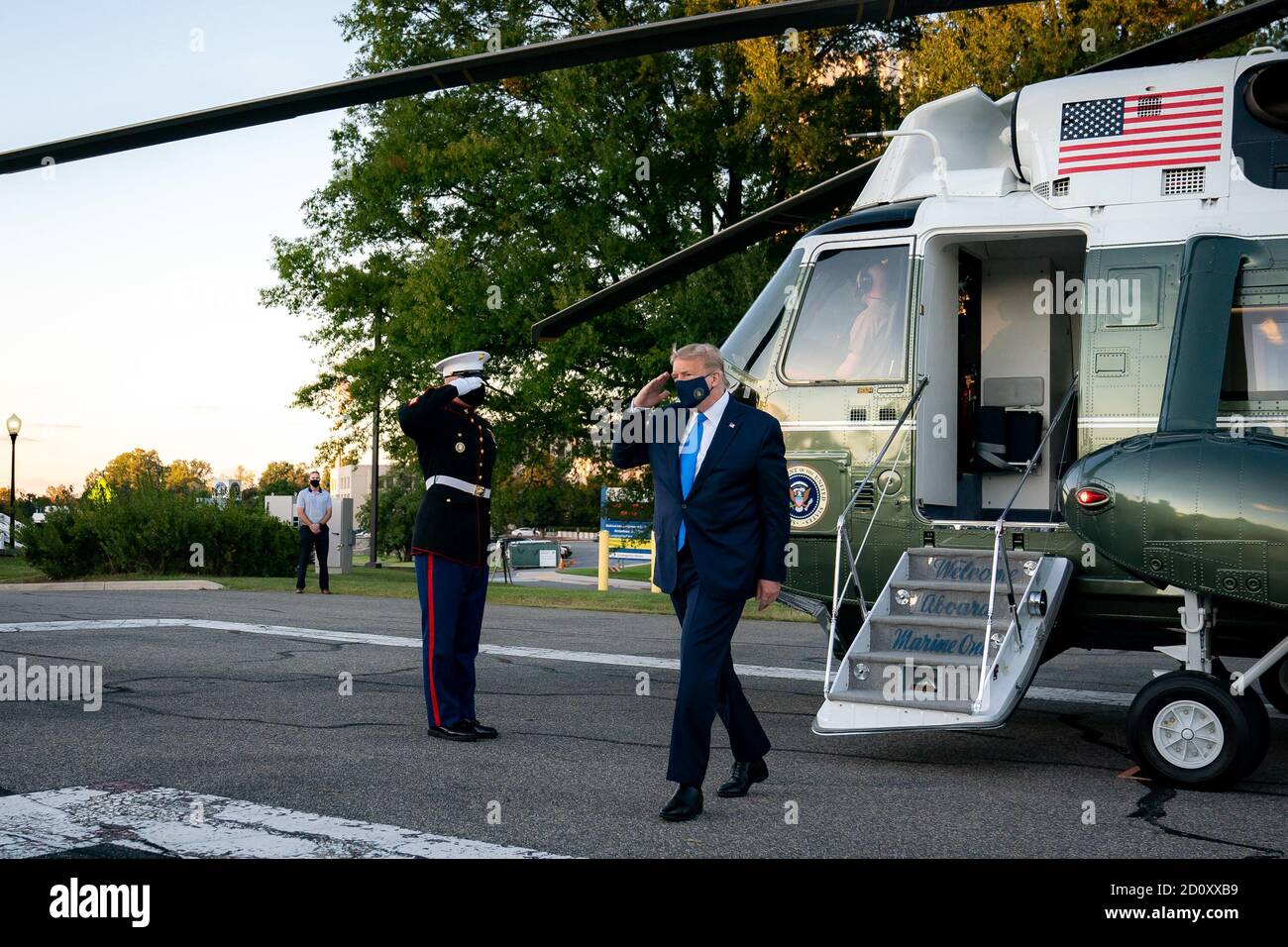 Bethesda, United States Of America. 02nd Oct, 2020. President Donald J. Trump boards Marine One on the South Lawn of the White House Friday, Oct. 2, 2020, en route to Walter Reed National Military Medical Center in Bethesda, Md People: President Donald Trump Credit: Storms Media Group/Alamy Live News Stock Photo