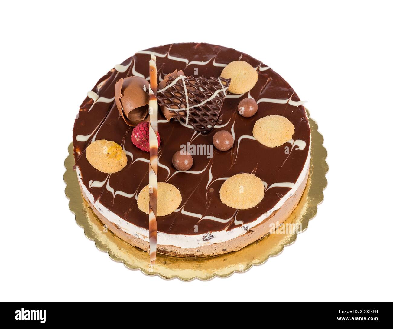 Chocolate ice cream cake with biscuits isolated Stock Photo Alamy