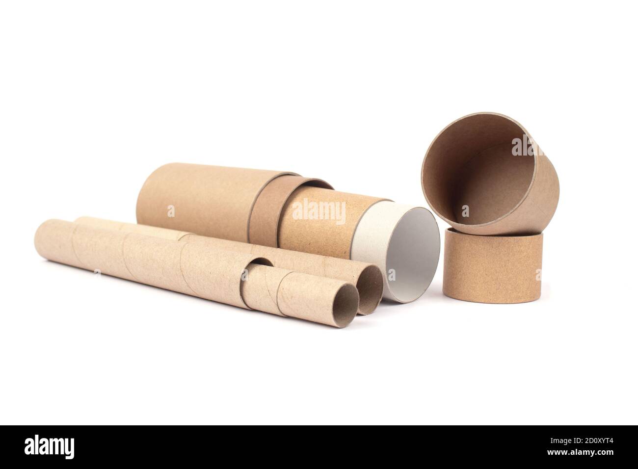 Set of different recyclable paper tubes with paper caps, cardboard