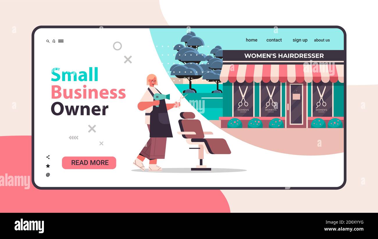 hairdresser using hairdryer and scissors beauty salon small business