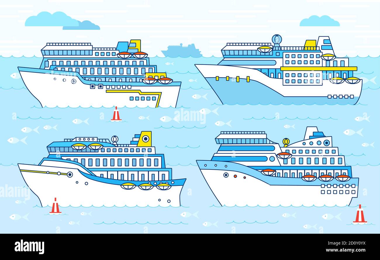 Vector set of cruise ships. Colored. Stock Vector