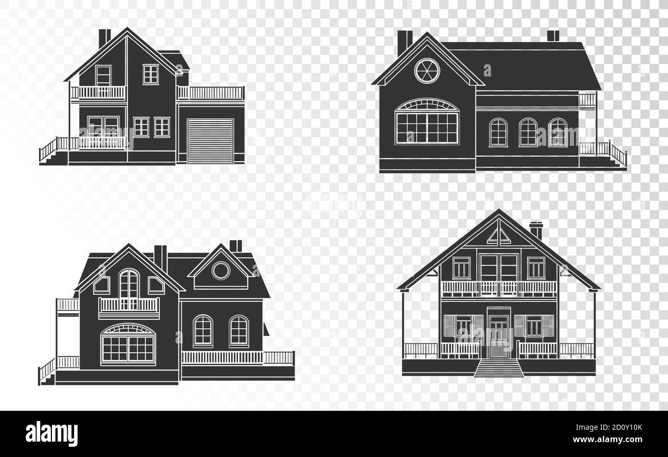 Vector set of houses linear. Black silhouette Stock Vector Image & Art ...