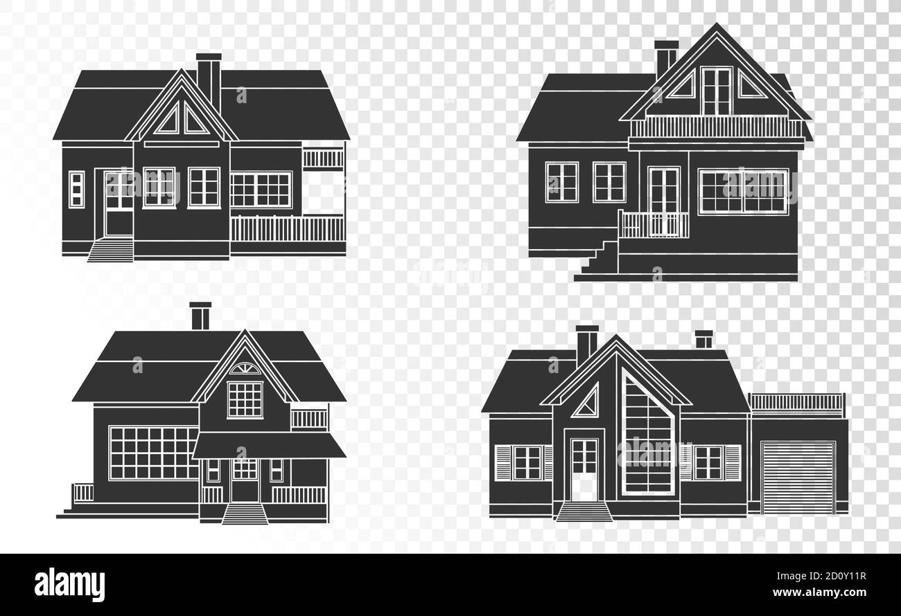 Vector set of houses linear. Black silhouette Stock Vector Image & Art ...