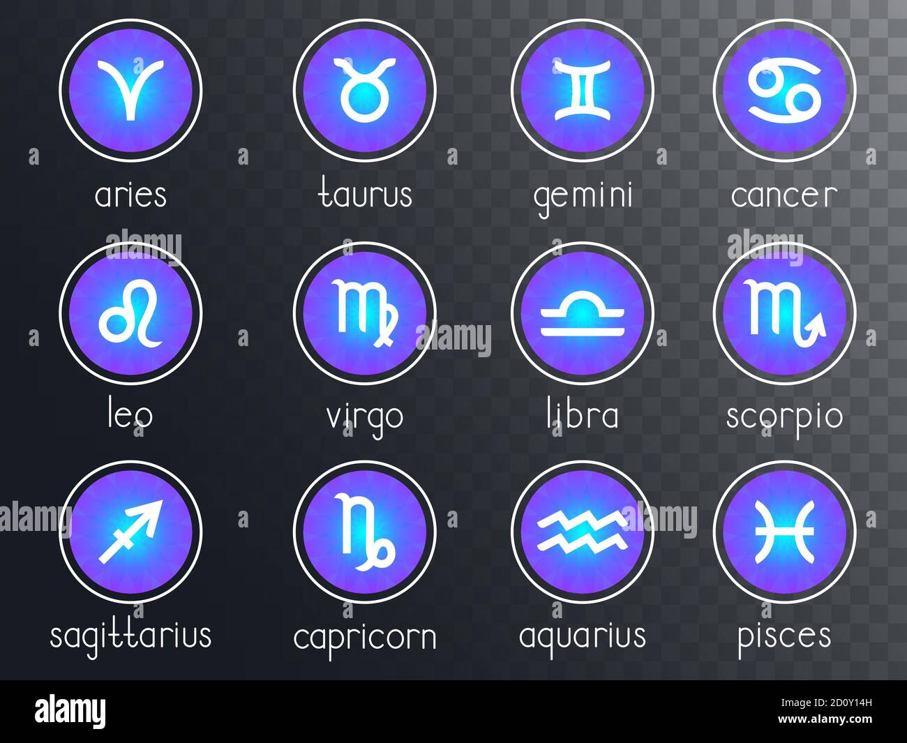 Vector set of zodiac signs round icons on a transparent background ...