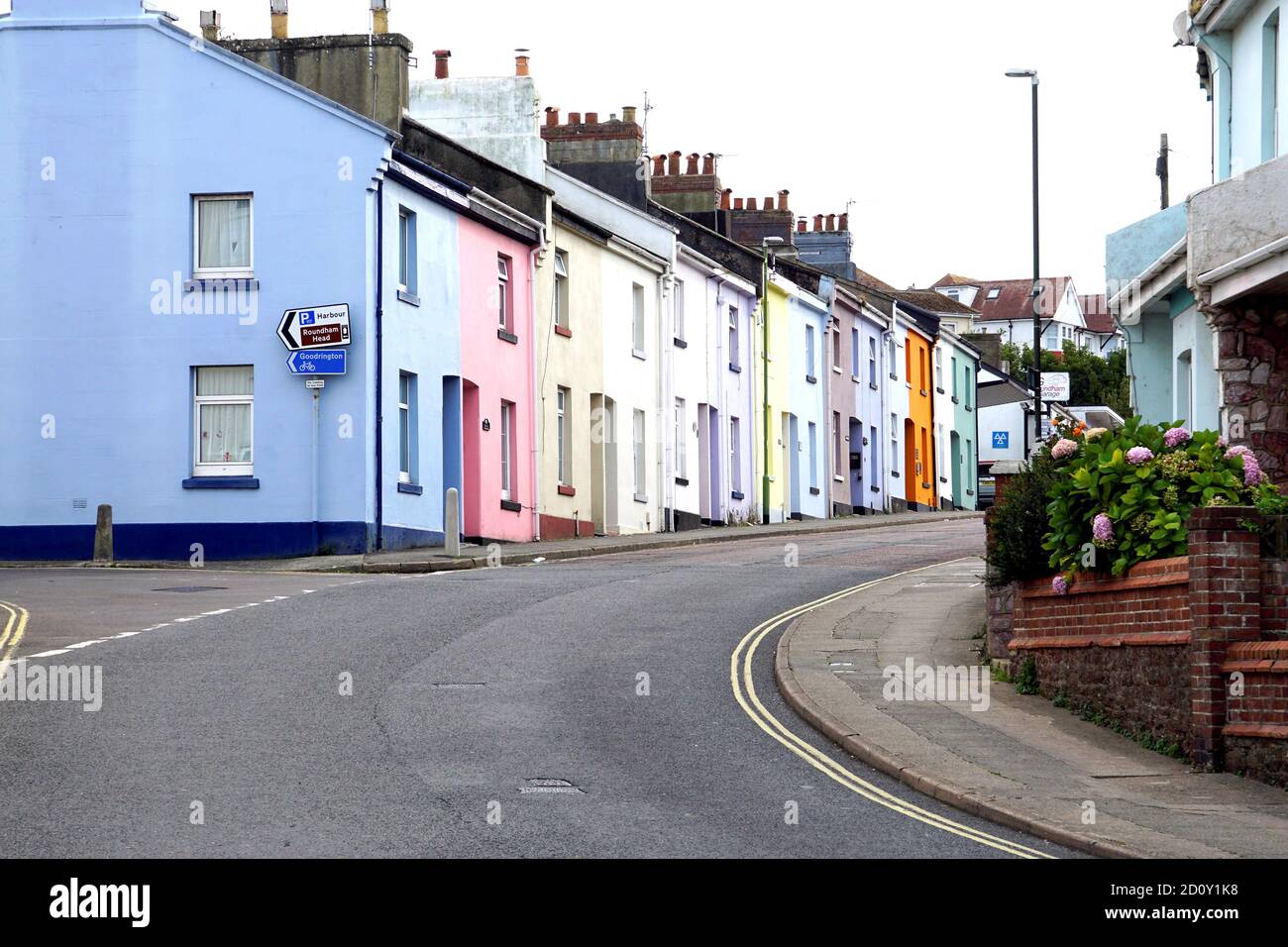 Paignton, Devon, UK. September 18, 2020. Colorful terraced street houses on Harbour road at Paigntonin Devon, UK. Stock Photo