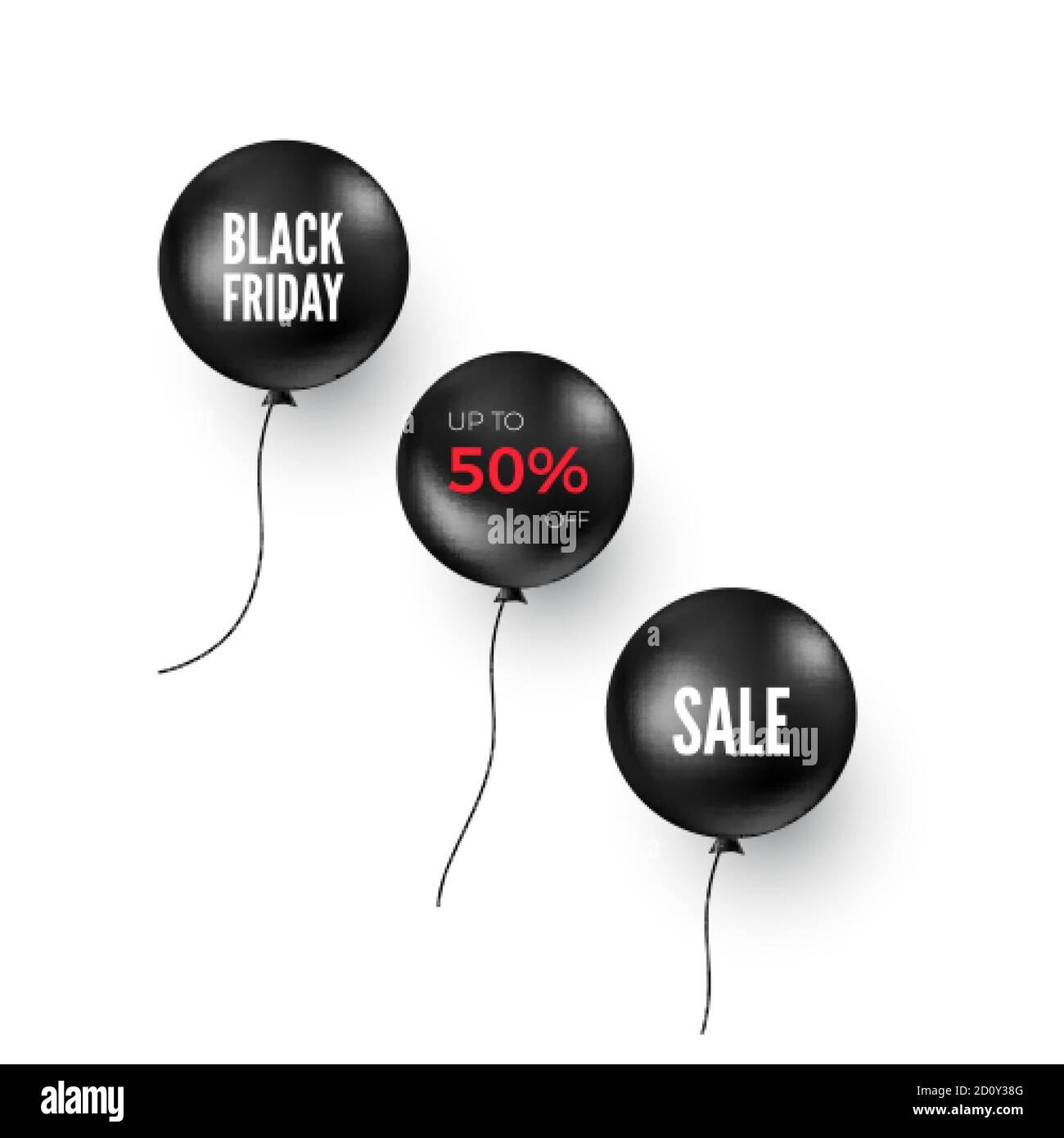 Set of black balloons with discount offer. Black Friday banner or poster design element. Vector illustration Stock Vector