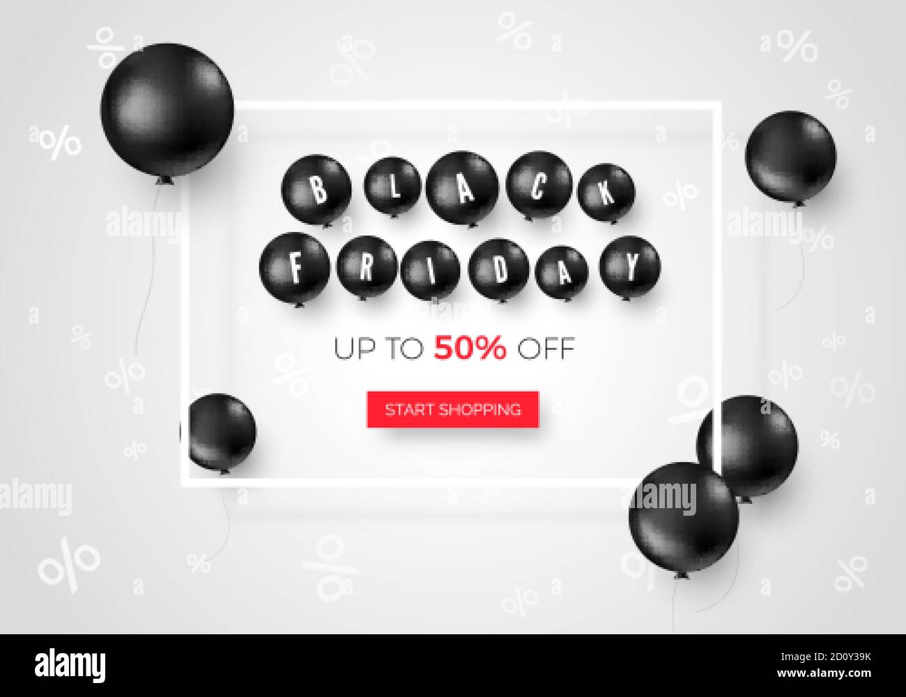 Black friday web banner with special offer. Black balloons flying around offer text. Vector Stock Vector