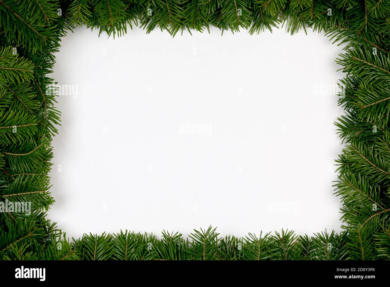 Natural fir Christmas tree border frame isolated on white , copy space ...