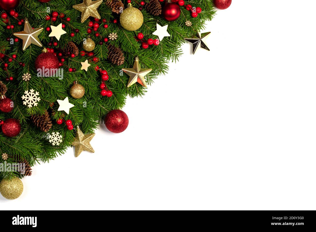 Christmas Border frame of tree branches on white background with copy ...