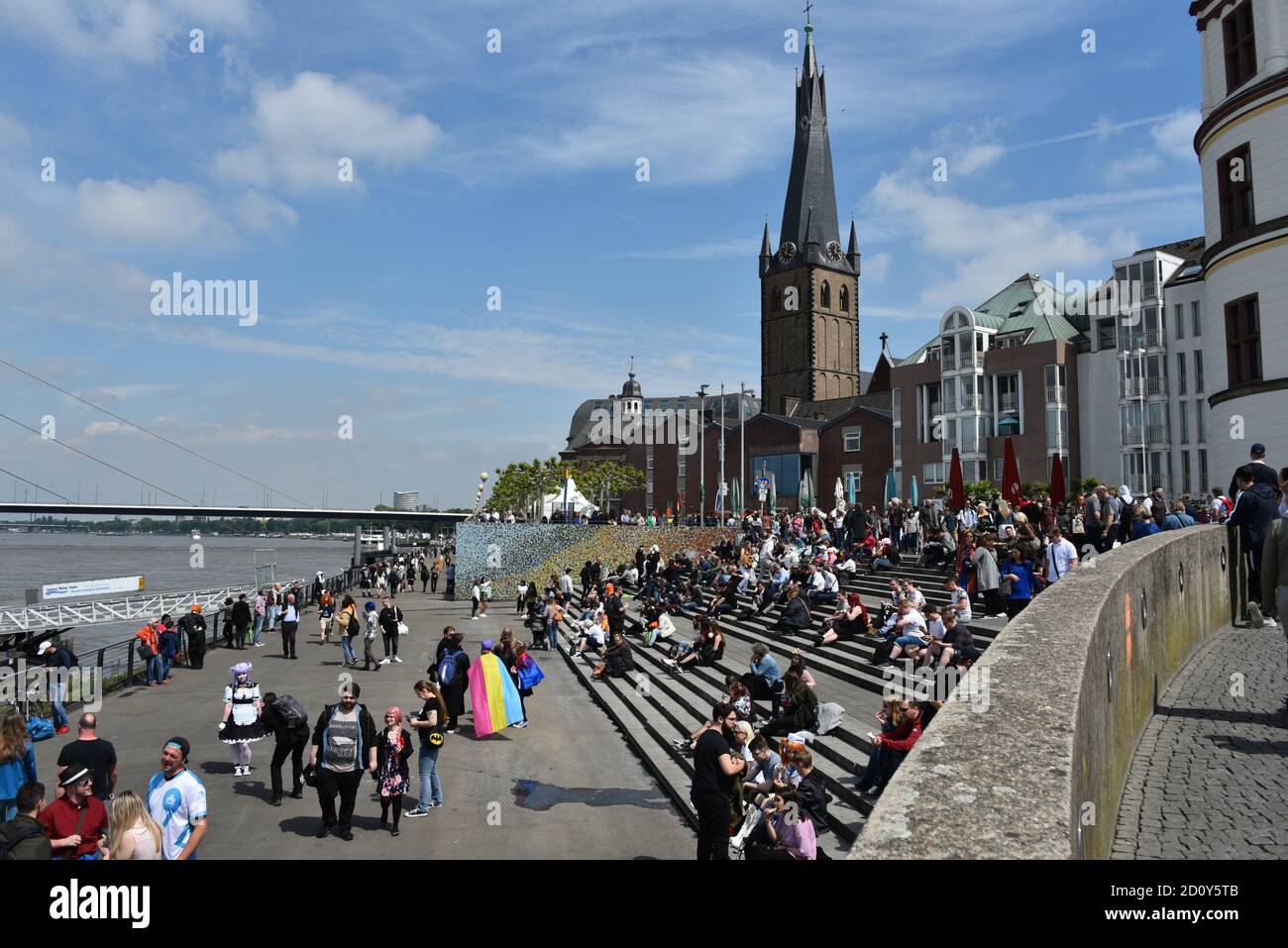 Rheinuferpromenade Duesseldorf, Rhine promenade Duesseldorf Stock Photo