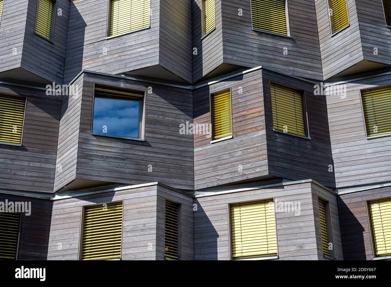 Detail of a wooden facade of a modern apartment building Stock Photo