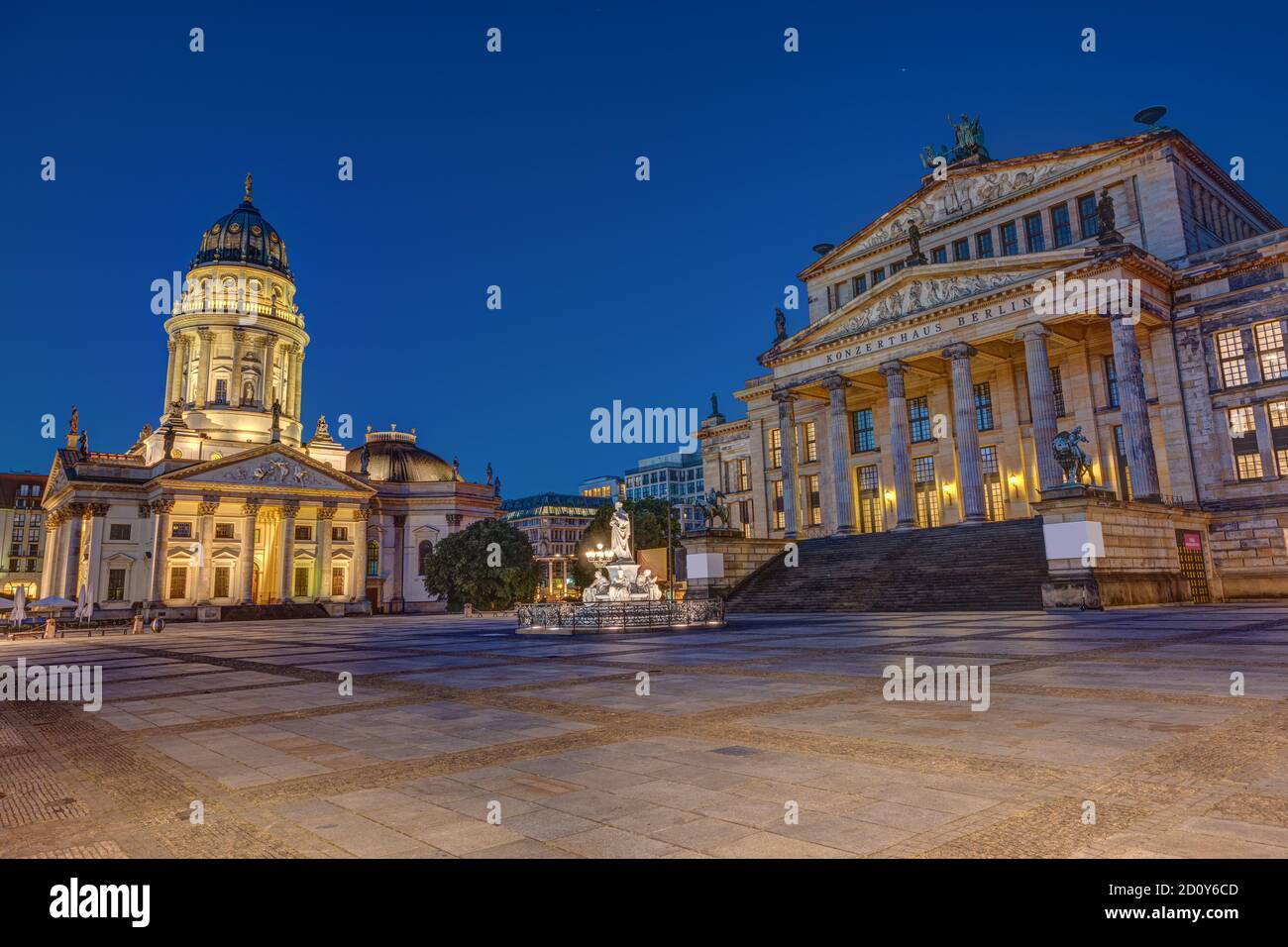 The Gendarmenmarkt square in Berlin at dawn with no people Stock Photo