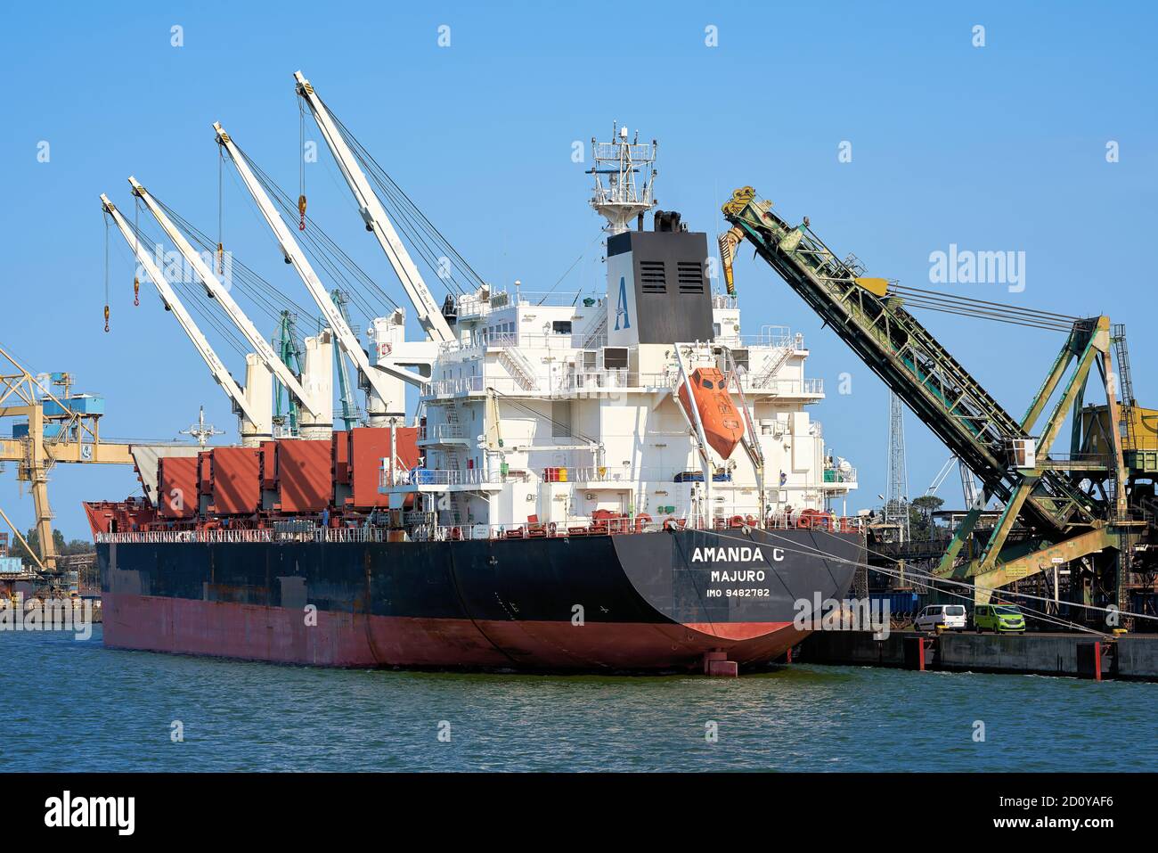 The bulk carrier Amanda C in the port of Swinoujscie on the Polish Baltic coast Stock Photo