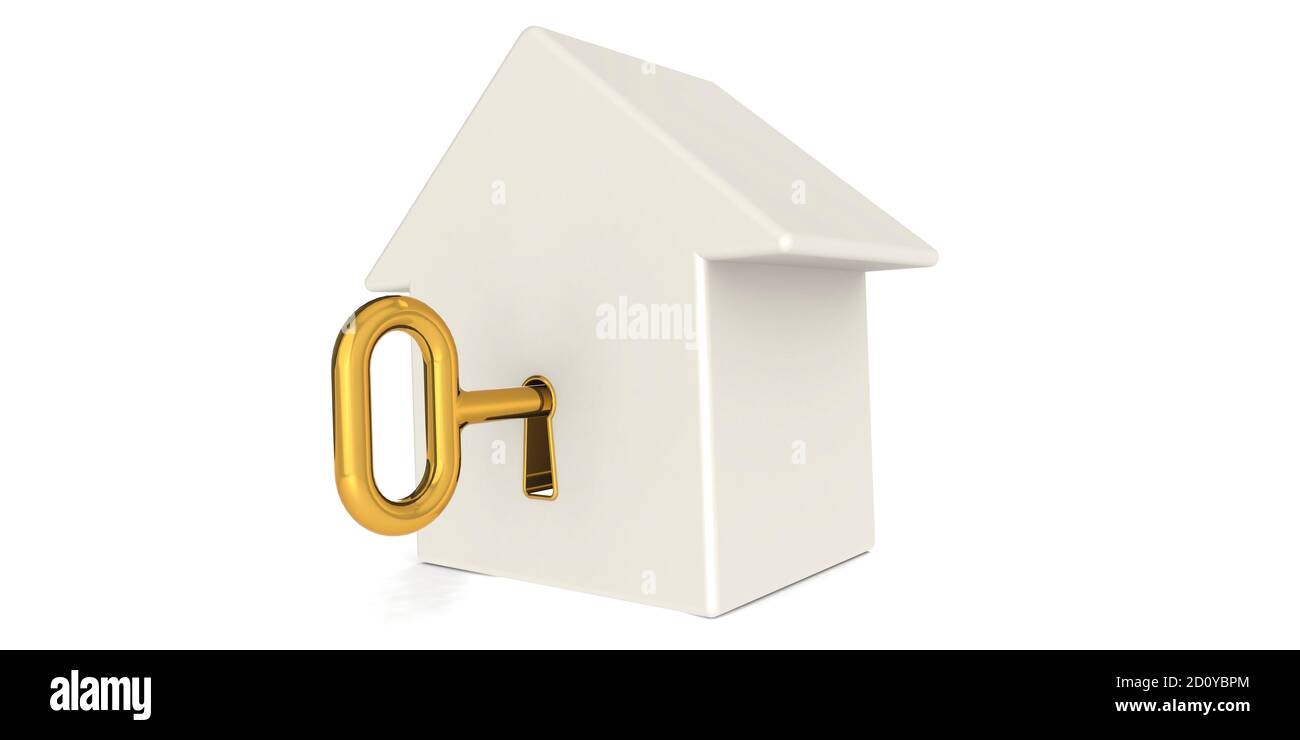 Golden key to unlock the housing, 3d rendering Stock Photo