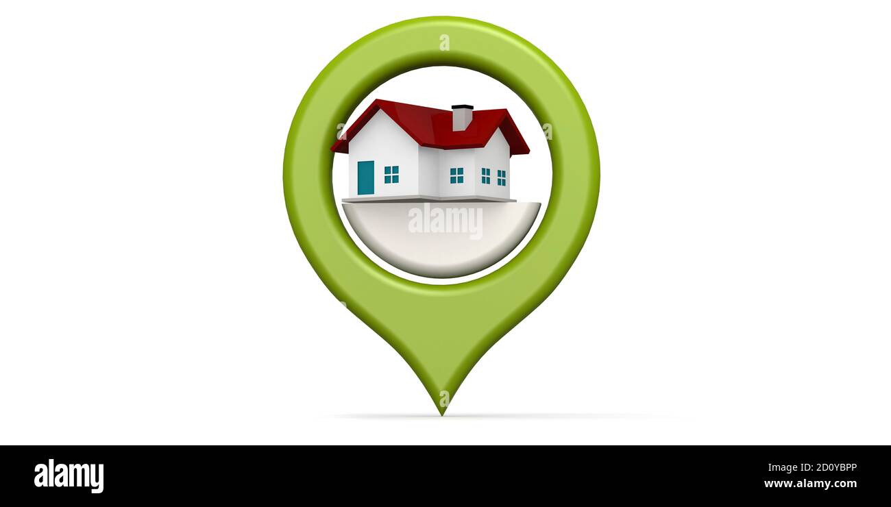 Green house icon locator isolated, 3D rendering Stock Photo