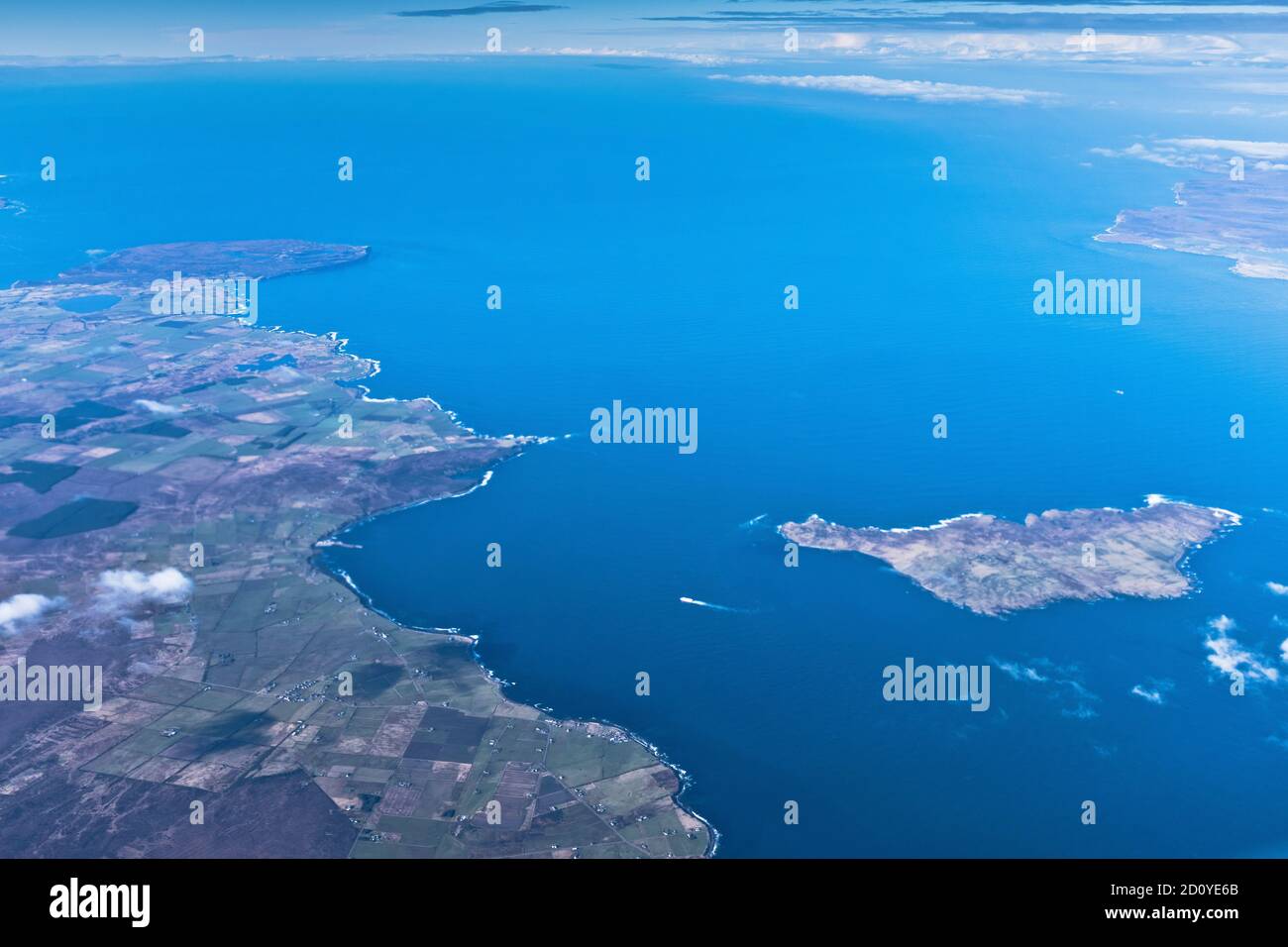 dh Scottish islands Scotland STROMA PENTLAND FIRTH Island aerial view of Caithness coast from above Stock Photo