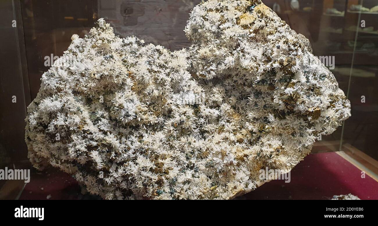Huge rock crystal consisting of arsenic, copper gravel and pyrit Stock Photo