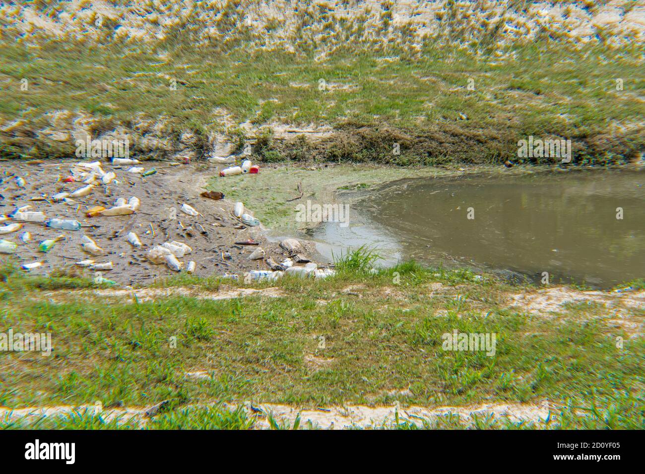Garbage in the Belica river, July 2020. Jagodina, Serbia, Europe Stock Photo