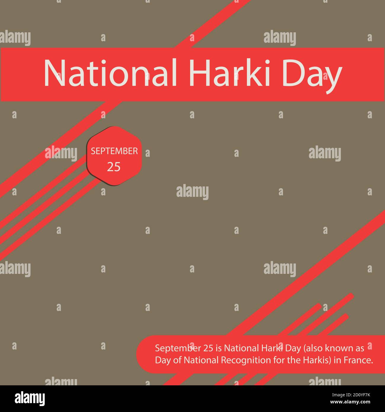 September 25 is National Harki Day, also known as Day of National Recognition for the Harkis in France. Stock Vector
